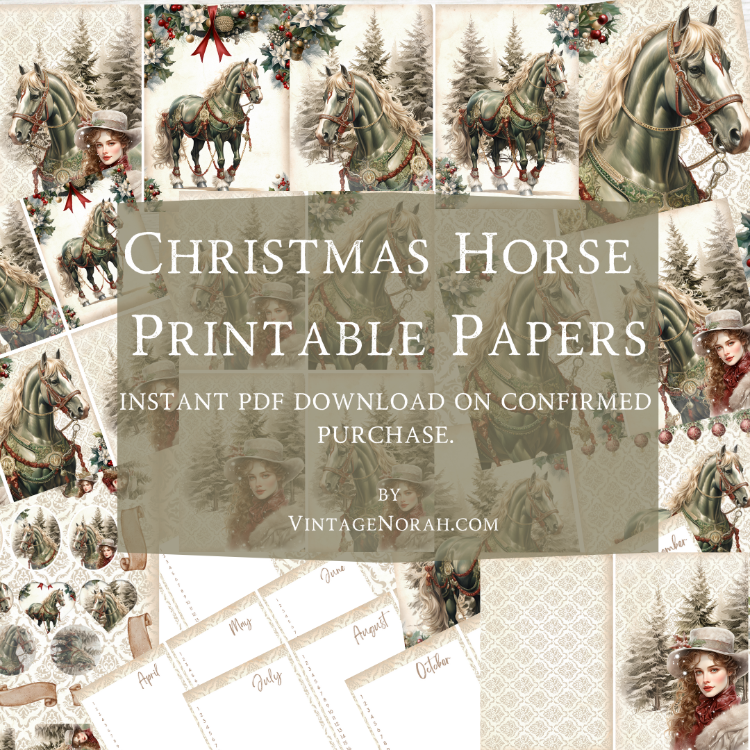 Journal Pages ~ CHRISTMAS HORSE by VintageNorah. Printable, Pdf.