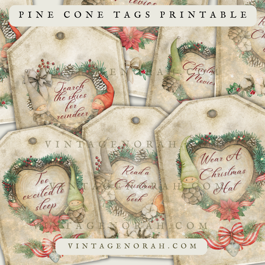 DIGITAL KIT ~ Pine Cone , Christmas, Tags , Advent, Bucket List, Printable Papercraft. Instant download. PDF. scrapbooking, A4