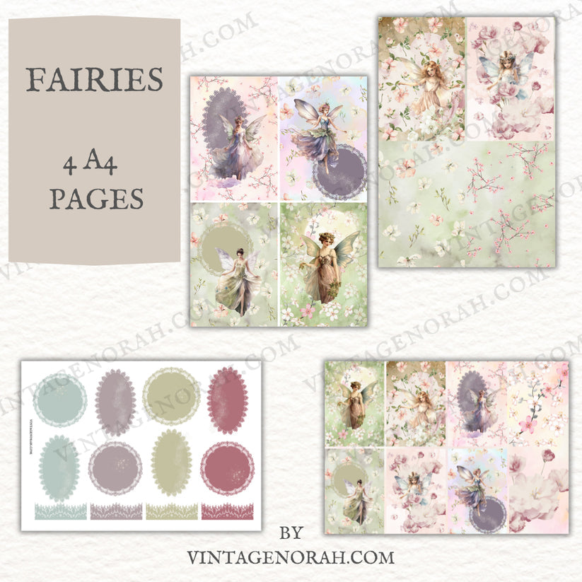 DIGITAL KIT~Fairies by VintageNorah. Printable, Pdf