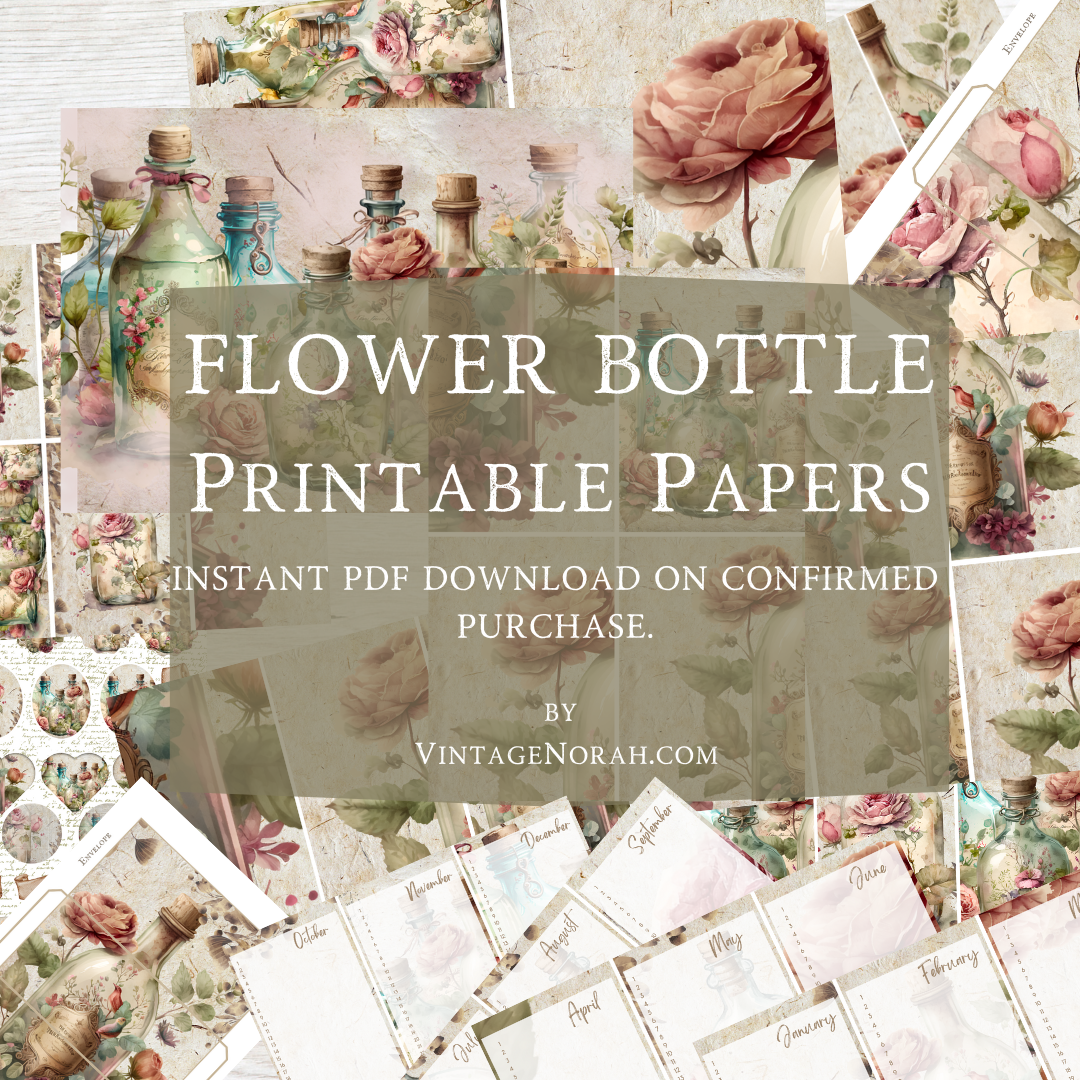 Journal Pages ~ FLOWER BOTTLE by VintageNorah. Printable, Pdf.