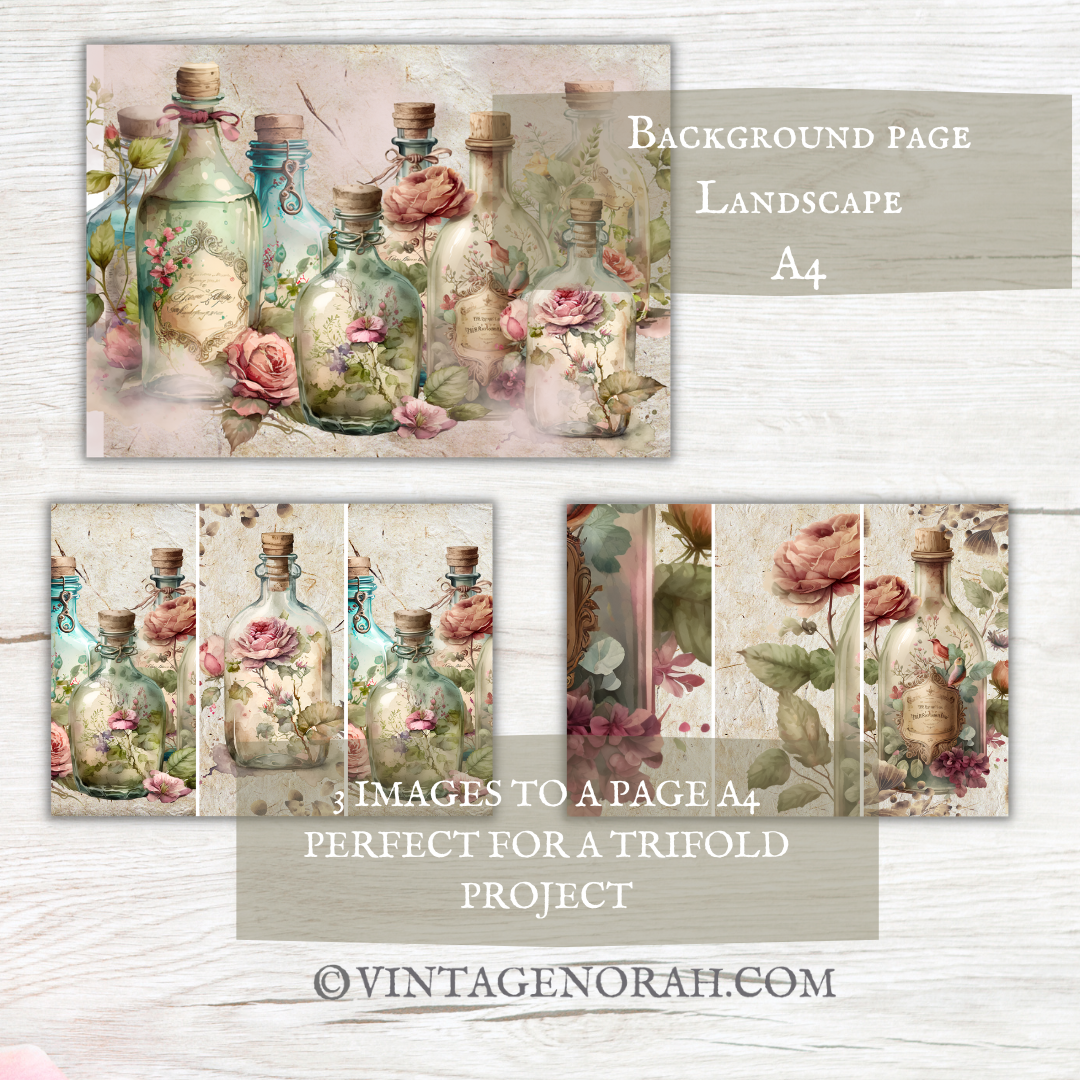 Journal Pages ~ FLOWER BOTTLE by VintageNorah. Printable, Pdf.