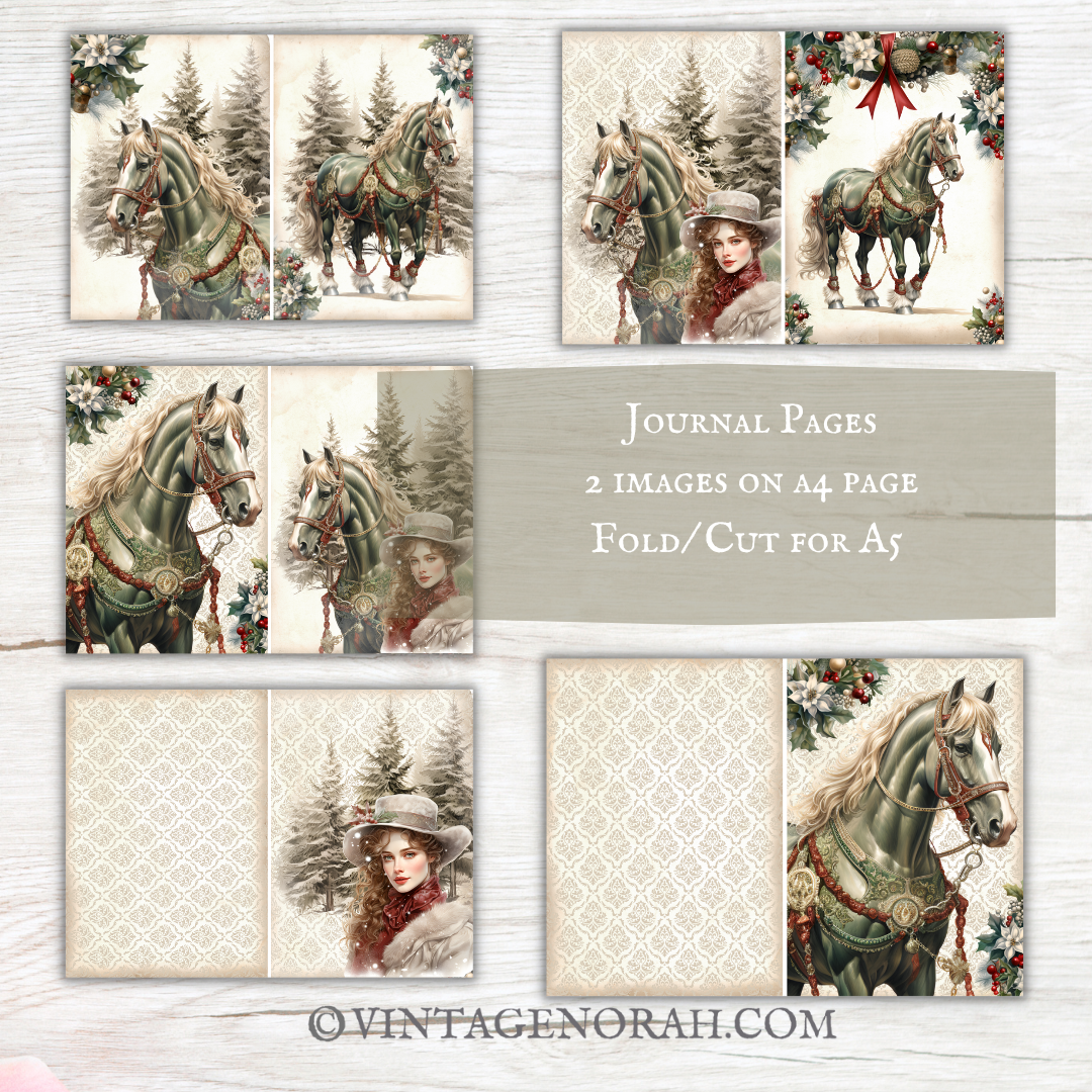 Journal Pages ~ CHRISTMAS HORSE by VintageNorah. Printable, Pdf.