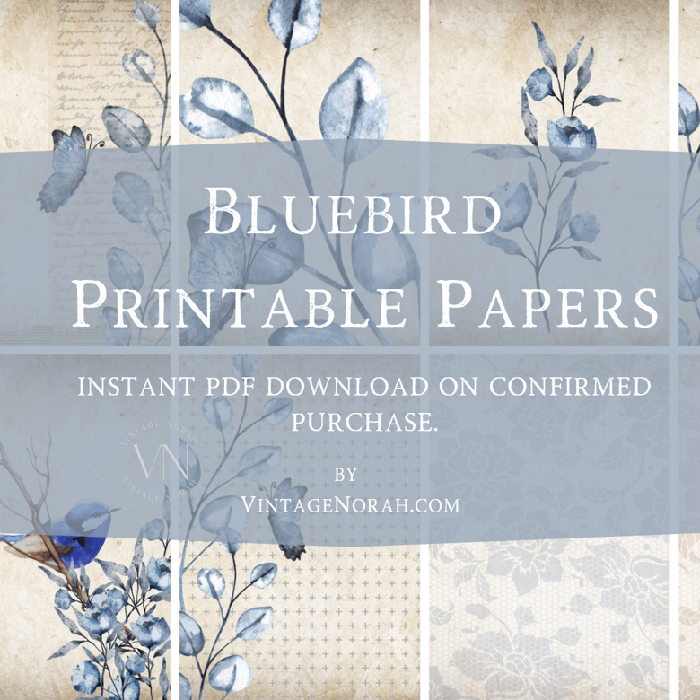 Journal Pages ~ Bluebird by VintageNorah. Printable, Pdf.