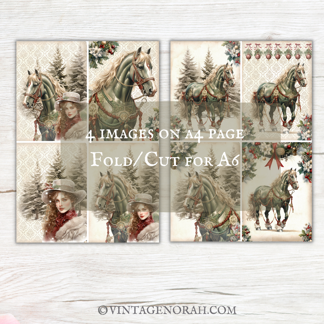 Journal Pages ~ CHRISTMAS HORSE by VintageNorah. Printable, Pdf.
