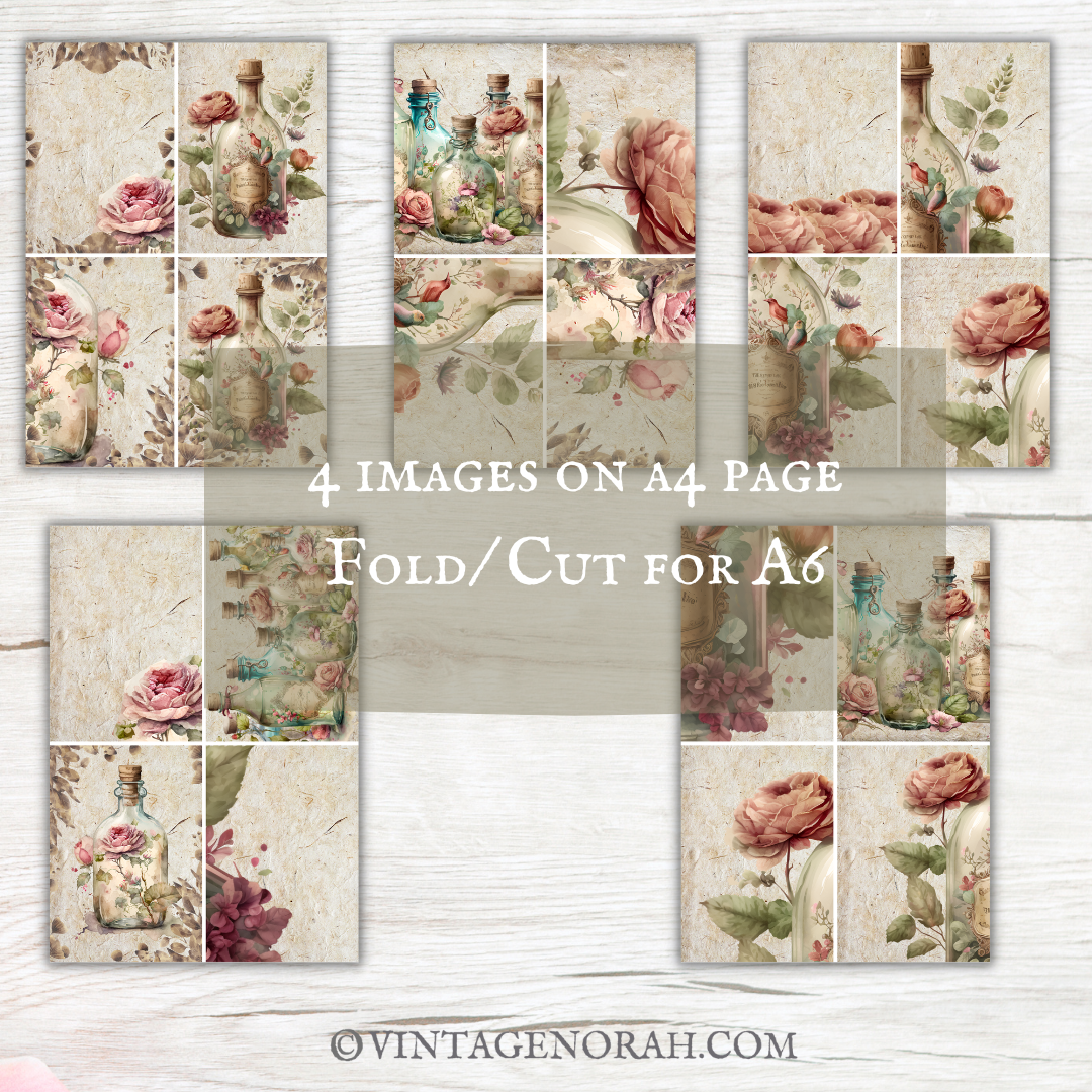 Journal Pages ~ FLOWER BOTTLE by VintageNorah. Printable, Pdf.