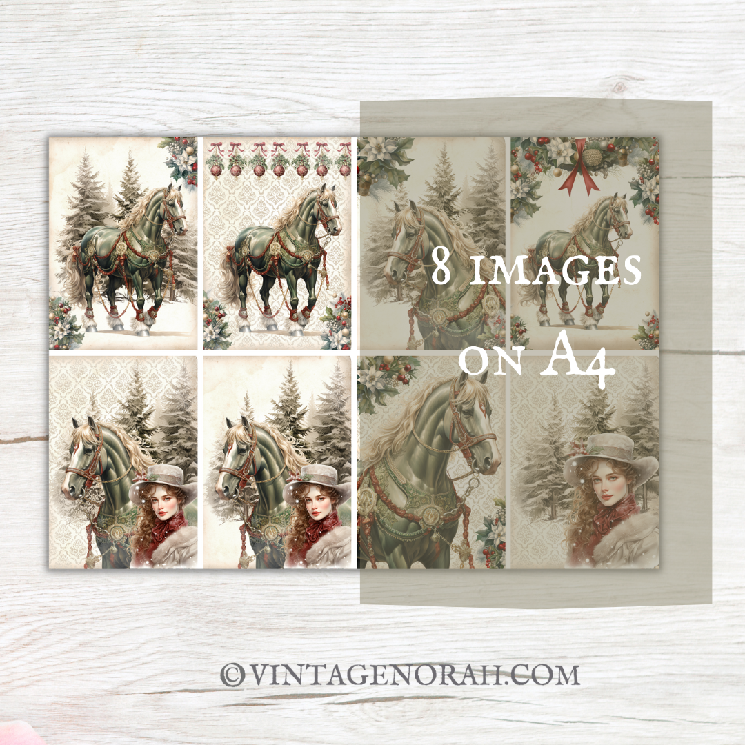 Journal Pages ~ CHRISTMAS HORSE by VintageNorah. Printable, Pdf.