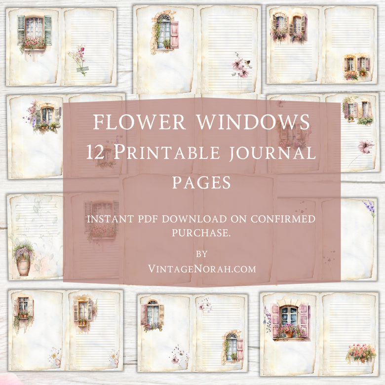 Journal Pages ~ Flower Windows by VintageNorah. Printable, Pdf.