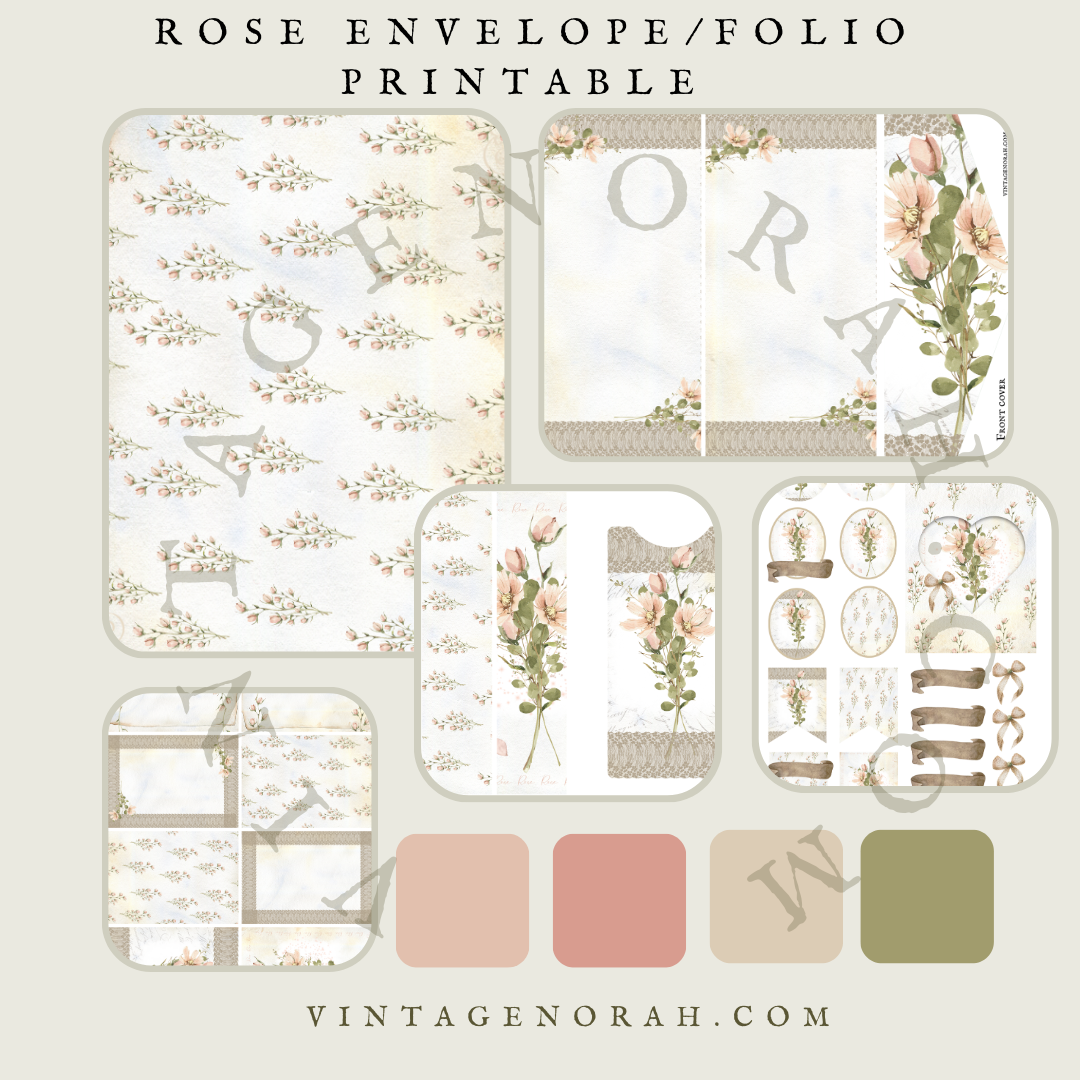 *ROSE ENVELOPE/FOLIO By VintageNorah, printable, pdf