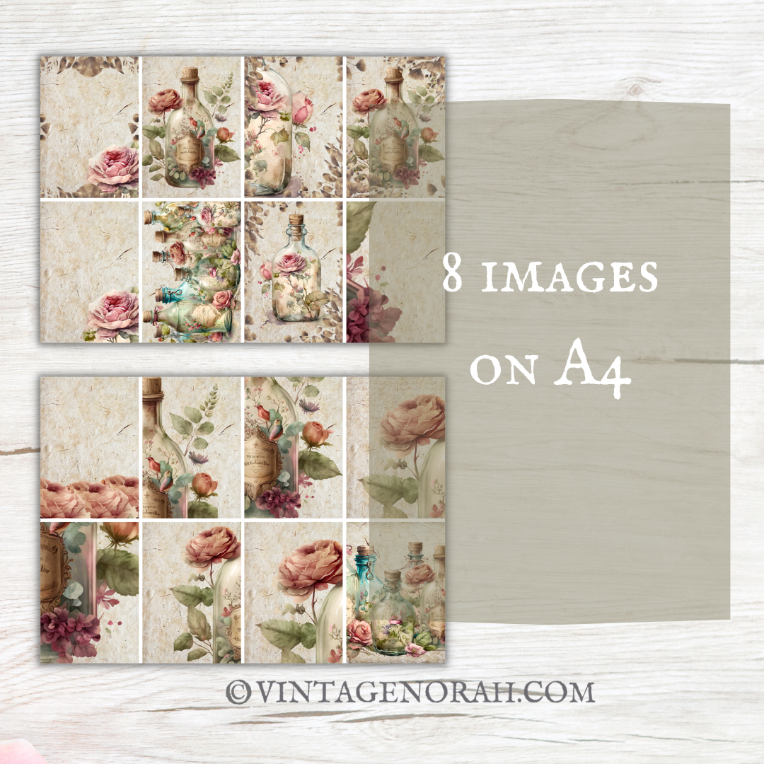 Journal Pages ~ FLOWER BOTTLE by VintageNorah. Printable, Pdf.