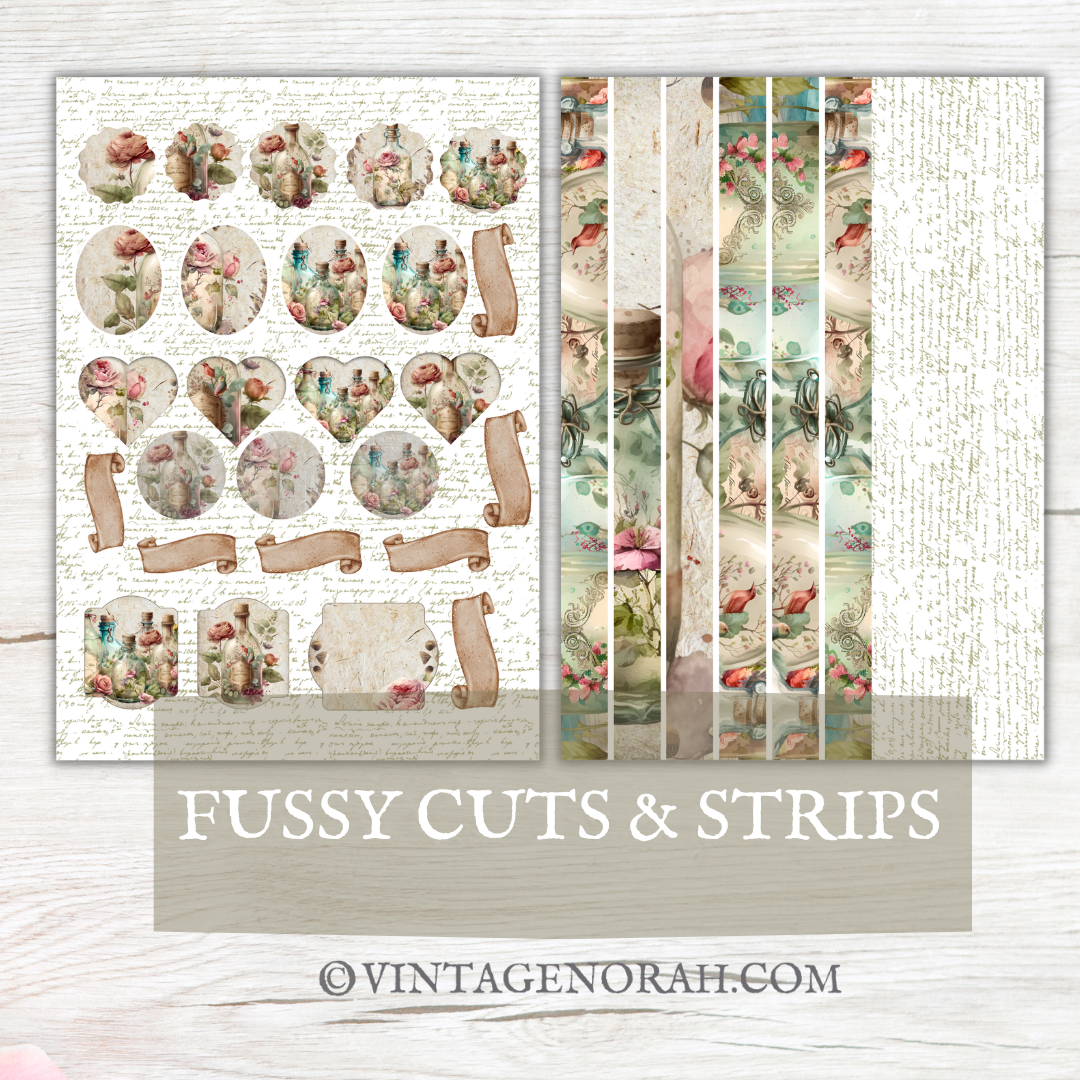 Journal Pages ~ FLOWER BOTTLE by VintageNorah. Printable, Pdf.