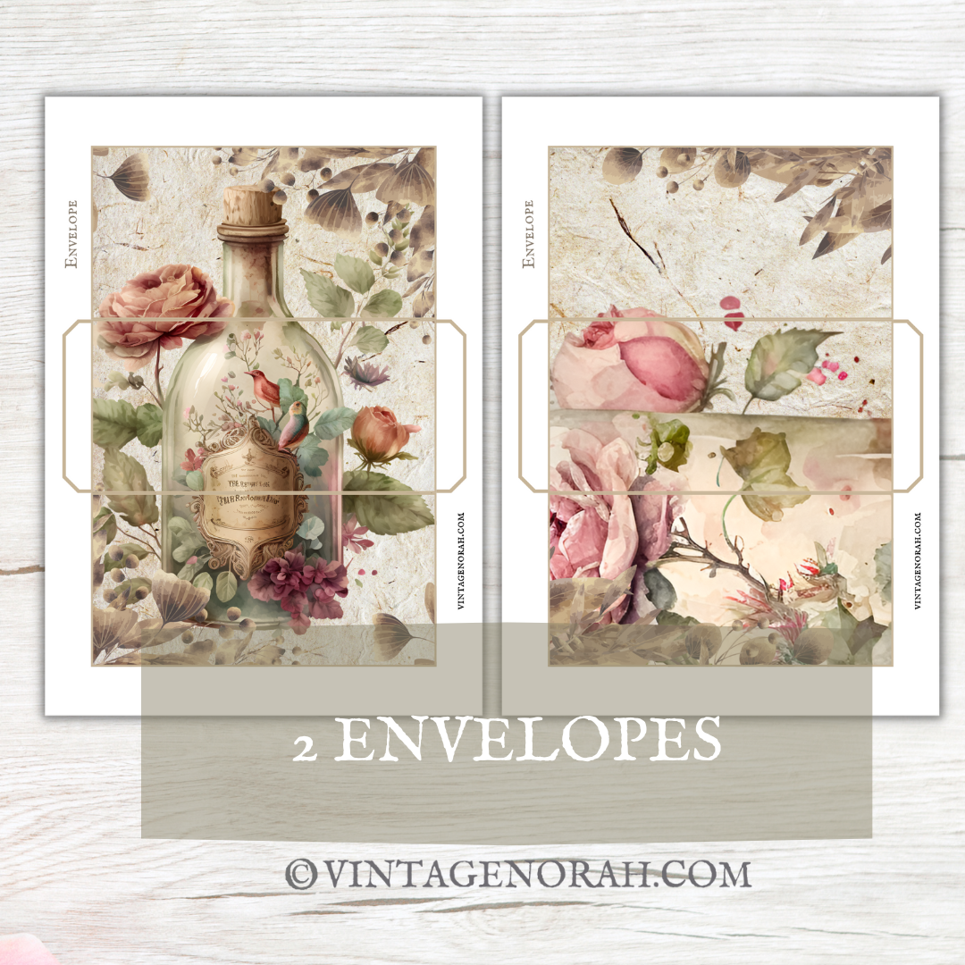 Journal Pages ~ FLOWER BOTTLE by VintageNorah. Printable, Pdf.