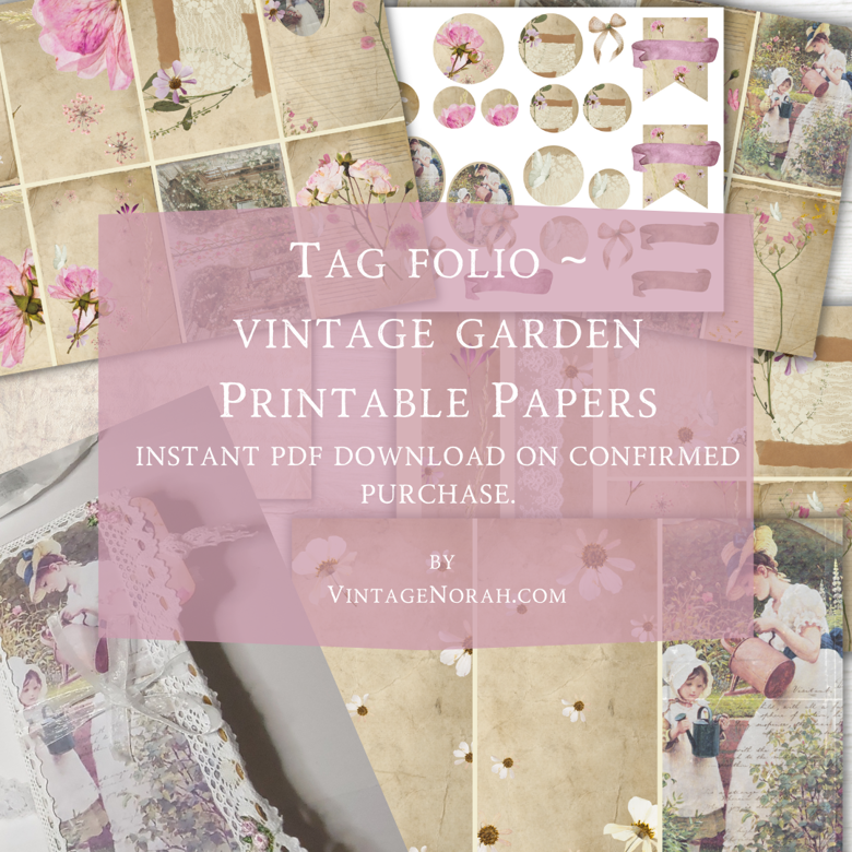 Journal Pages ~ Tag Folio Kit ~ Vintage Garden. by VintageNorah. Printable, Pdf.