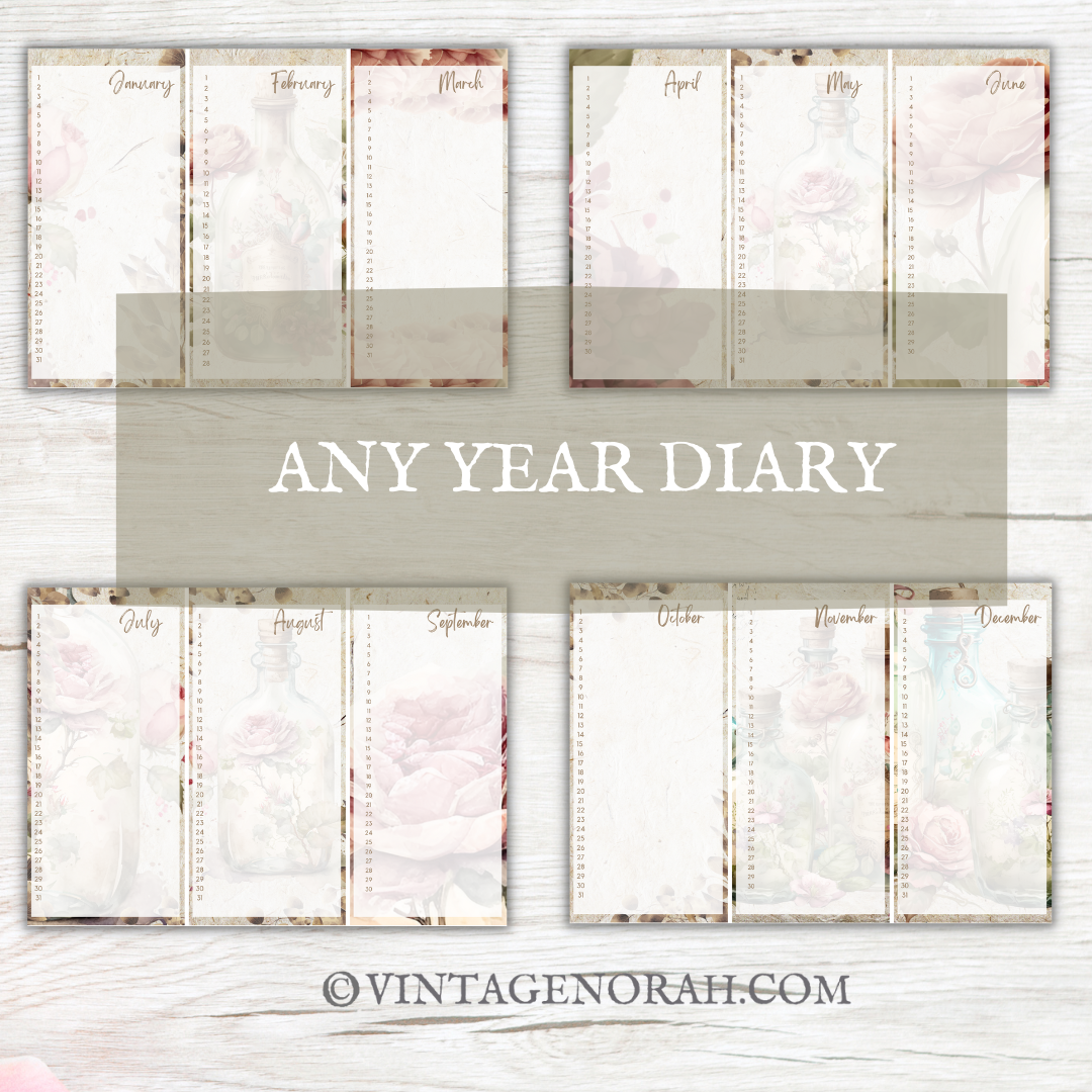 Journal Pages ~ FLOWER BOTTLE by VintageNorah. Printable, Pdf.