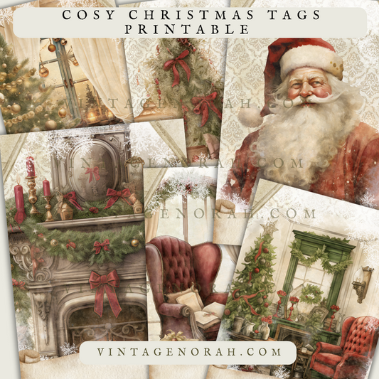 DIGITAL KIT ~ Cosy Christmas Tags, vintage, printable, pdf