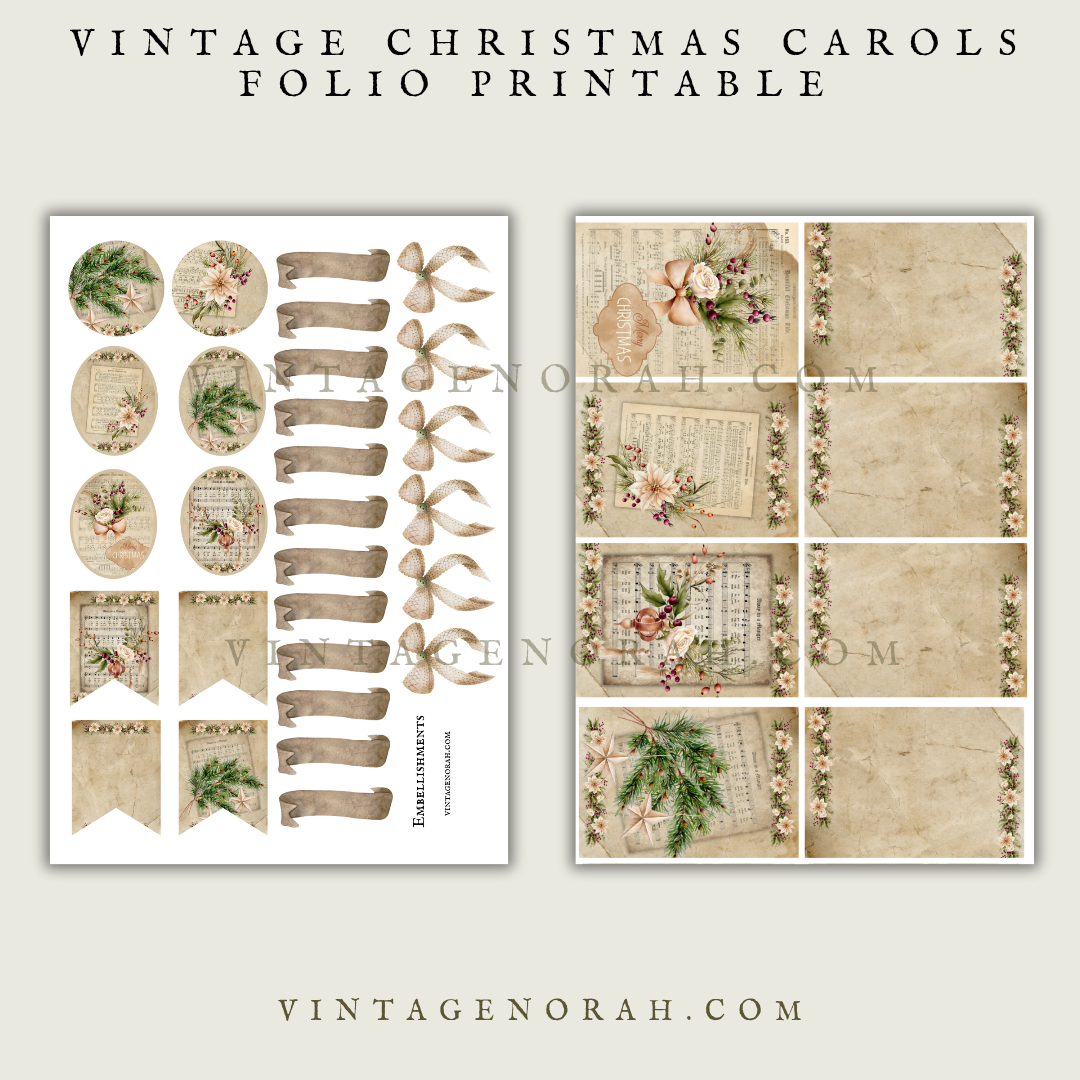 DIGITAL KIT~ VINTAGE CHRISTMAS CAROLS FOLIO ~ DIGI KIT, PDF, PRINTABLES.