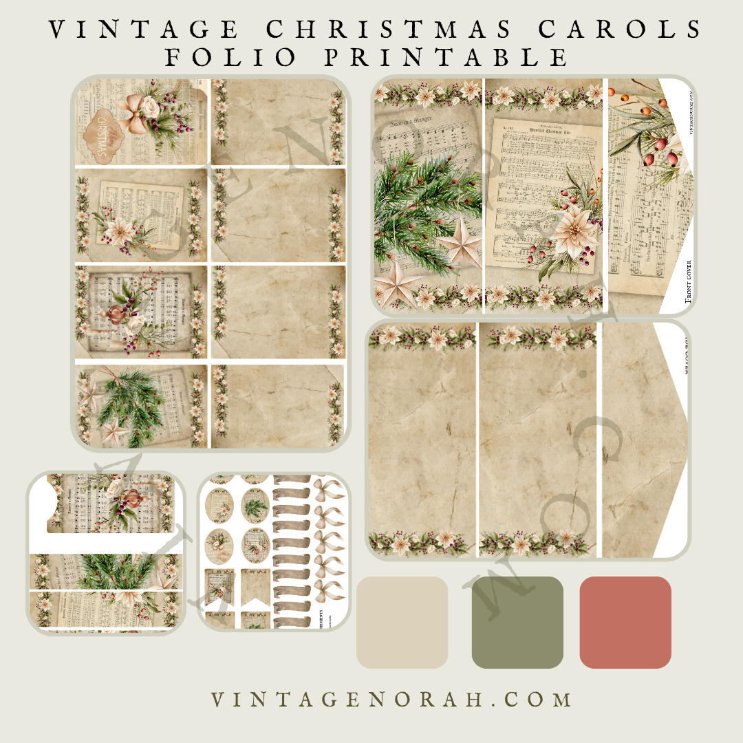 DIGITAL KIT~ VINTAGE CHRISTMAS CAROLS FOLIO ~ DIGI KIT, PDF, PRINTABLES.