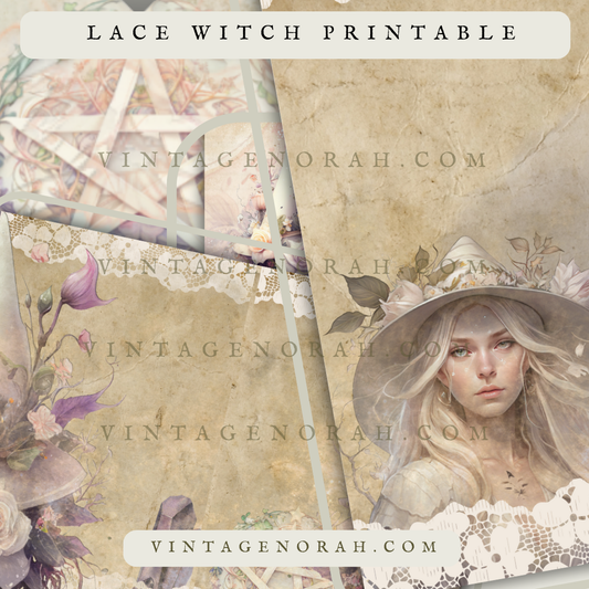DIGITAL KIT~ LACE WITCH PRINTABLE SCRAPBOOK, JOURNAL PAPERS