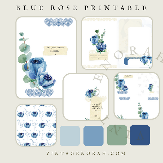 DIGITAL KIT~ BLUE ROSE by VintageNorah. Printable, Pdf.