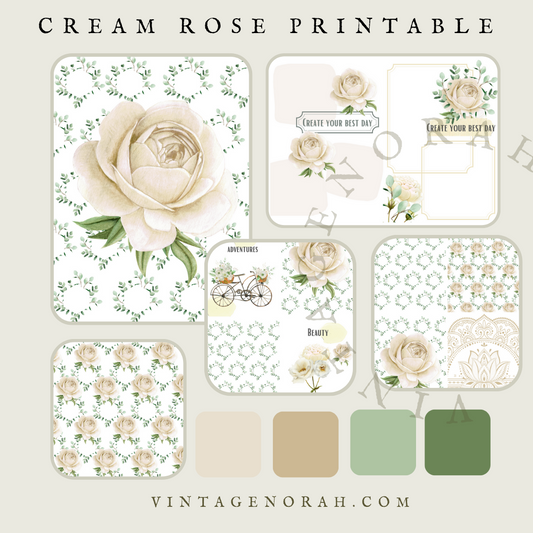 DIGITAL KIT~ CREAM ROSE   by VintageNorah. Printable, Pdf.