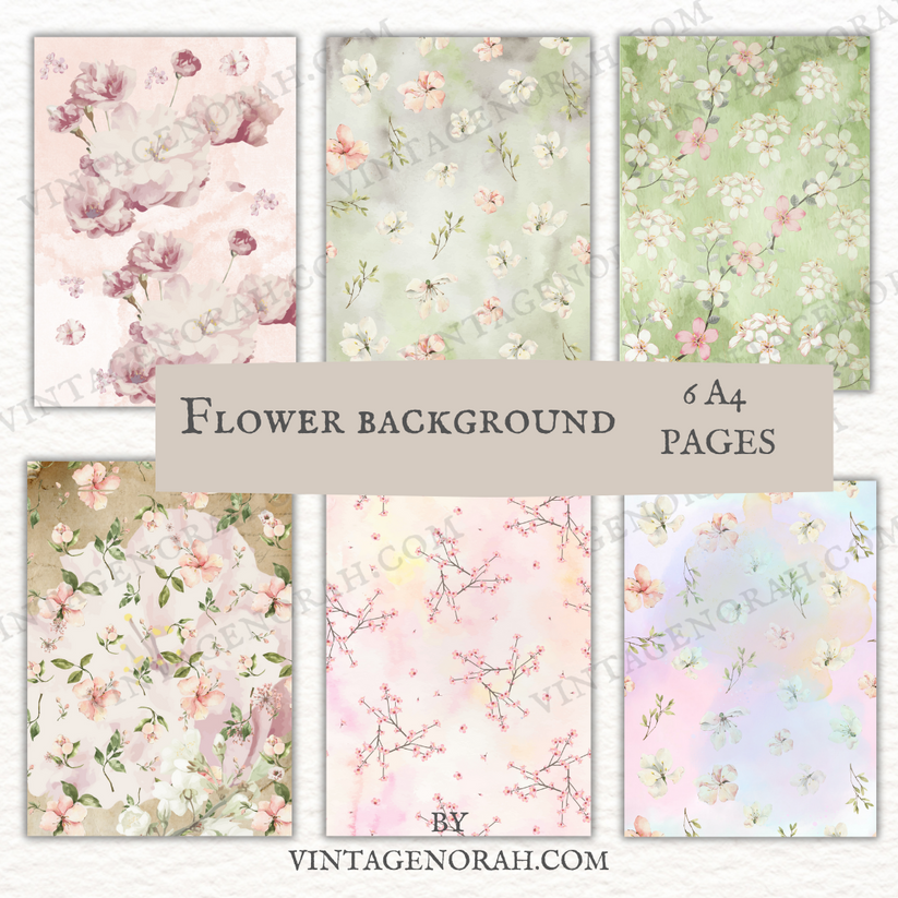 DIGITAL KIT~FLOWER BACKGROUND PAGES by VintageNorah. Printable, Pdf.
