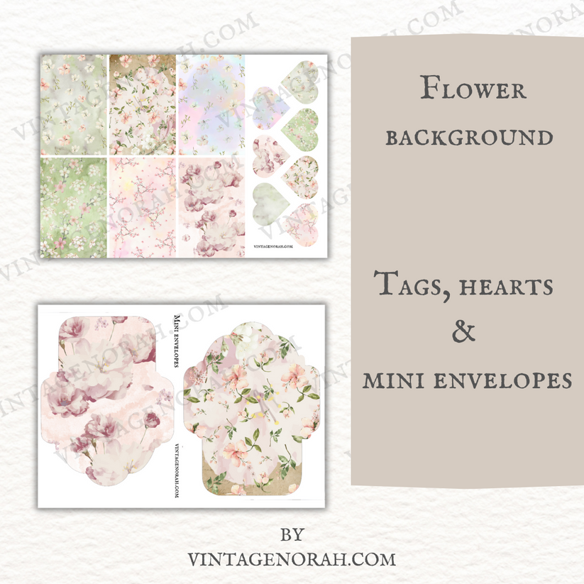 DIGITAL KIT~FLOWER BACKGROUND PAGES by VintageNorah. Printable, Pdf.