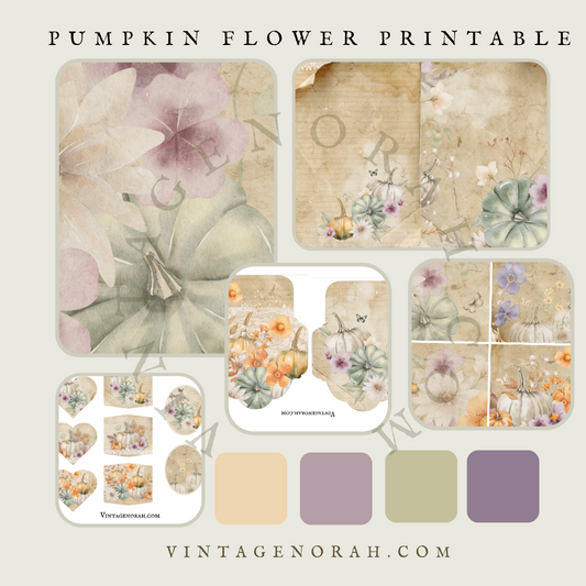 DIGITAL KIT~PUMPKIN FLOWER , PRINTABLE SCRAPBOOK, JOURNAL PAPERS