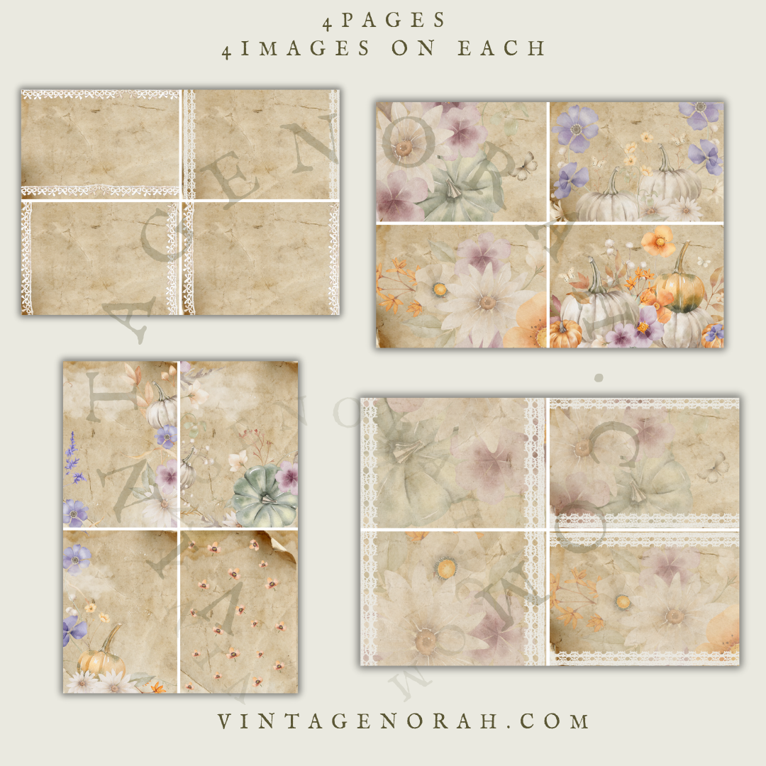 DIGITAL KIT~PUMPKIN FLOWER , PRINTABLE SCRAPBOOK, JOURNAL PAPERS