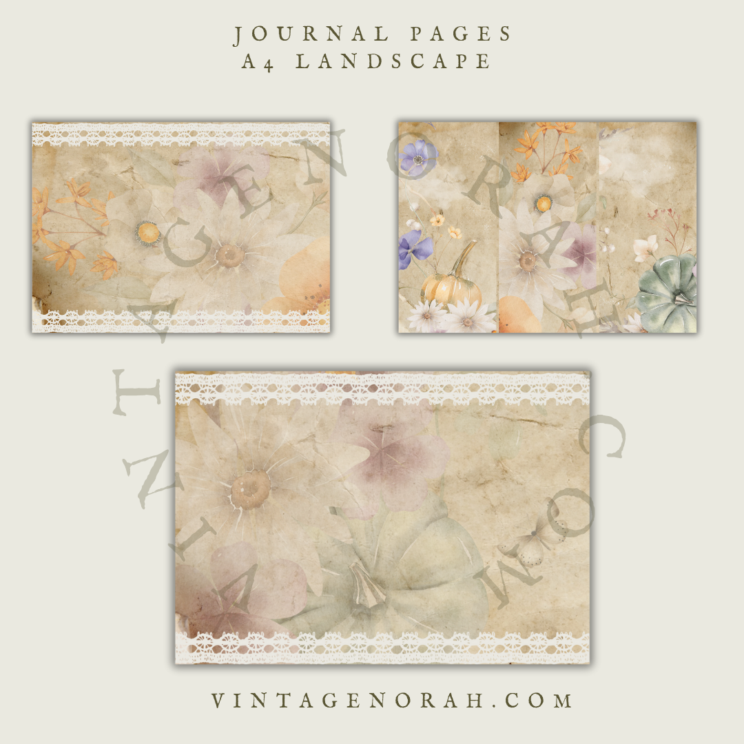 DIGITAL KIT~PUMPKIN FLOWER , PRINTABLE SCRAPBOOK, JOURNAL PAPERS