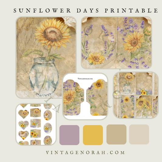 DIGITAL KIT~ SUNFLOWER DAYS,  PRINTABLE  PDF, SCRAPBOOK, JOURNAL PAPERS