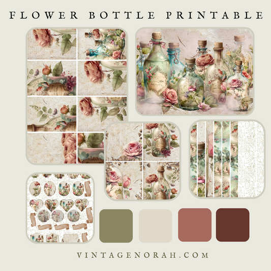 DIGITAL KIT~ FLOWER BOTTLE by VintageNorah. Printable, Pdf.