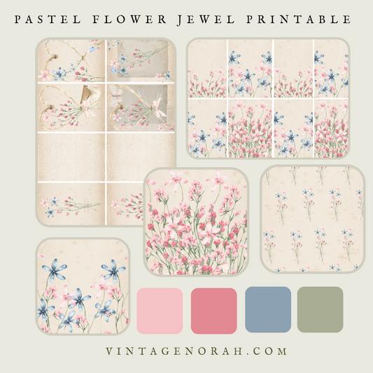 DIGITAL KIT~ PASTEL FLOWER JEWEL by VintageNorah. Printable, Pdf.