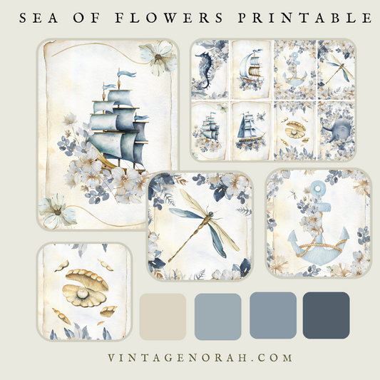 DIGITAL KIT~ Sea Of Flowers by VintageNorah. Printable, Pdf.
