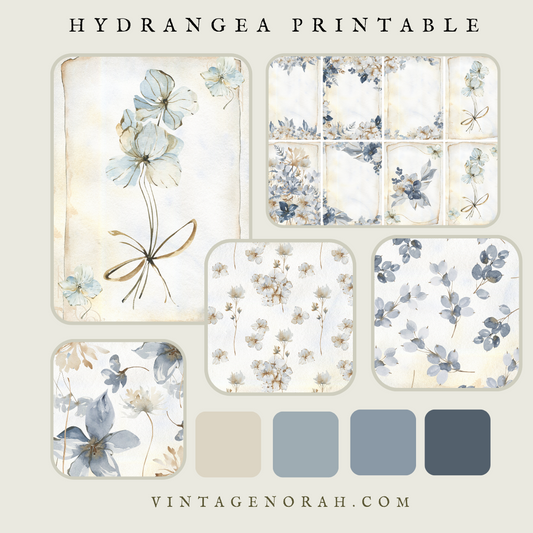 DIGITAL KIT~  HYDRANGEA by VintageNorah. Printable, Pdf.