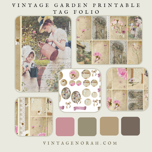 DIGITAL KIT~ Tag Folio Kit ~ Vintage Garden.  by VintageNorah. Printable, Pdf.