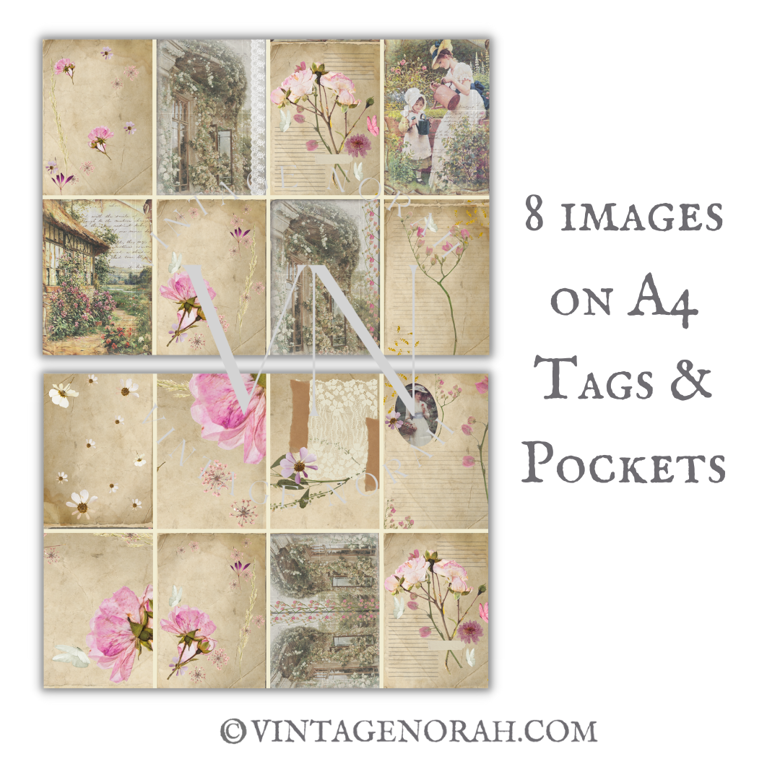 Journal Pages ~ Tag Folio Kit ~ Vintage Garden. by VintageNorah. Printable, Pdf.