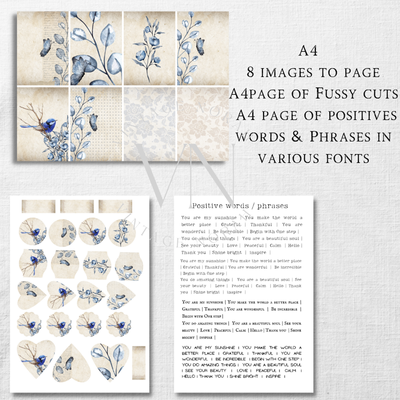Journal Pages ~ Bluebird by VintageNorah. Printable, Pdf.