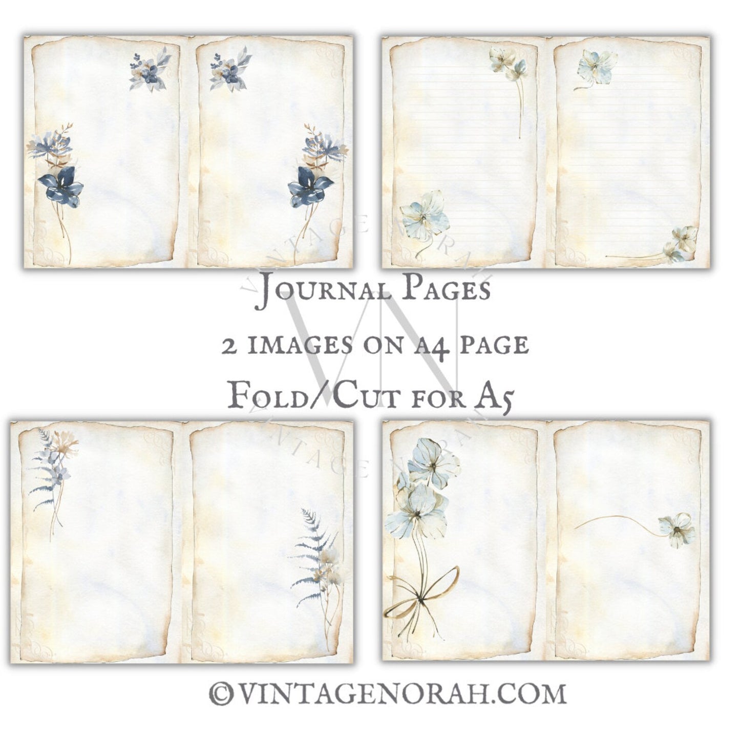 Journal Pages ~ Hydrangea by VintageNorah. Printable, Pdf.