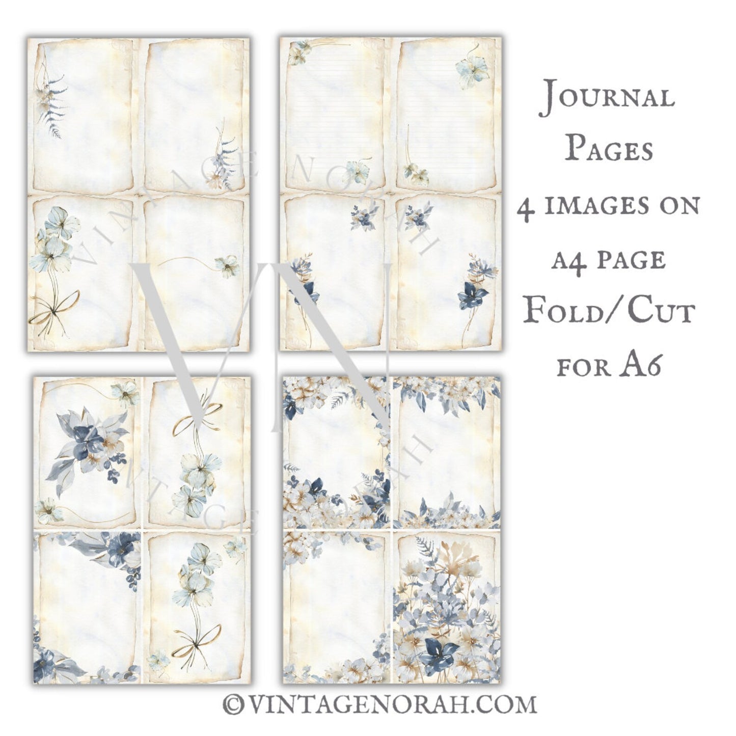 Journal Pages ~ Hydrangea by VintageNorah. Printable, Pdf.