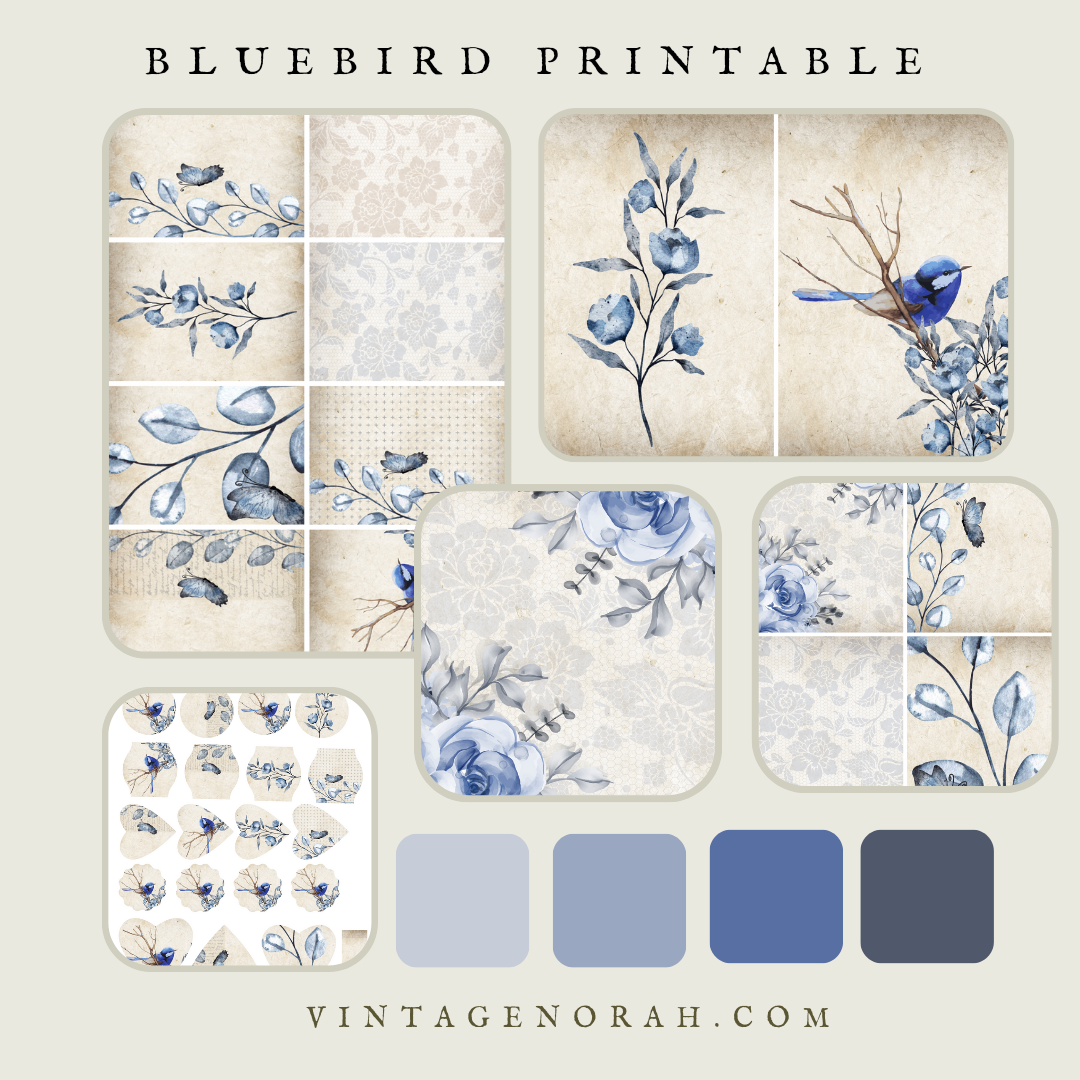 Journal Pages ~ Bluebird by VintageNorah. Printable, Pdf.