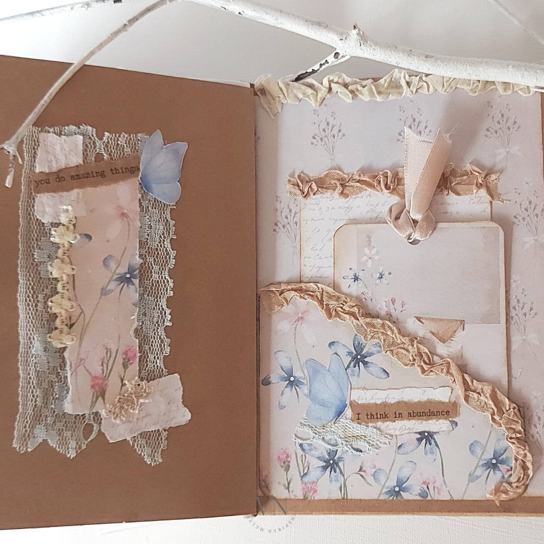 JOURNAL ~ Pastel Flower Jewel Handmade journal. Hard cover ,3 signatures, Journal Cards.