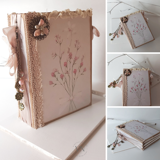 JOURNAL ~ Pastel Flower Jewel Handmade journal. Hard cover ,3 signatures, Journal Cards.
