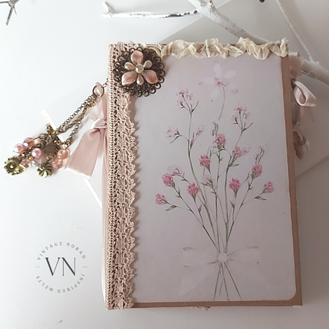 JOURNAL ~ Pastel Flower Jewel Handmade journal. Hard cover ,3 signatures, Journal Cards.