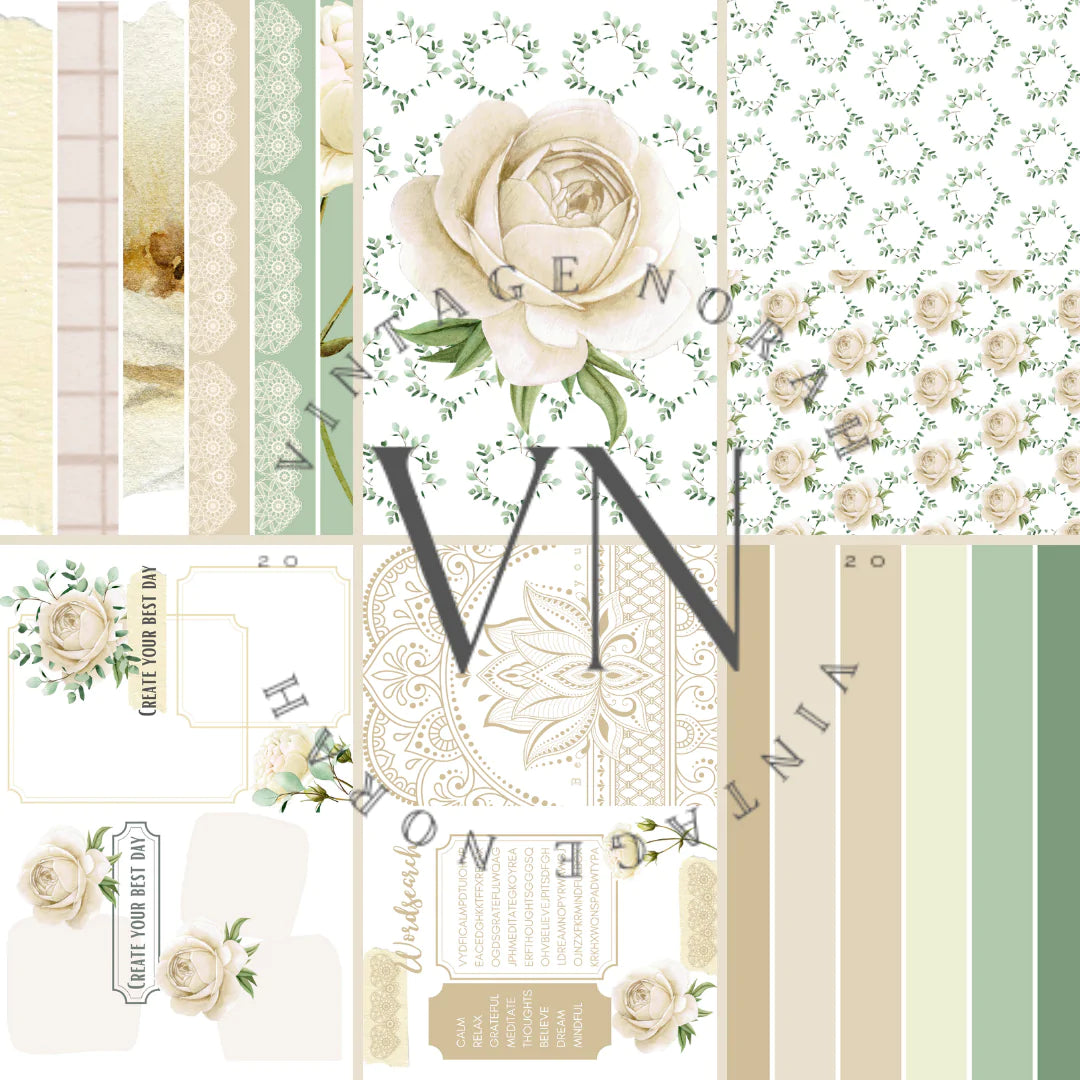 DIGITAL KIT~ CREAM ROSE   by VintageNorah. Printable, Pdf.