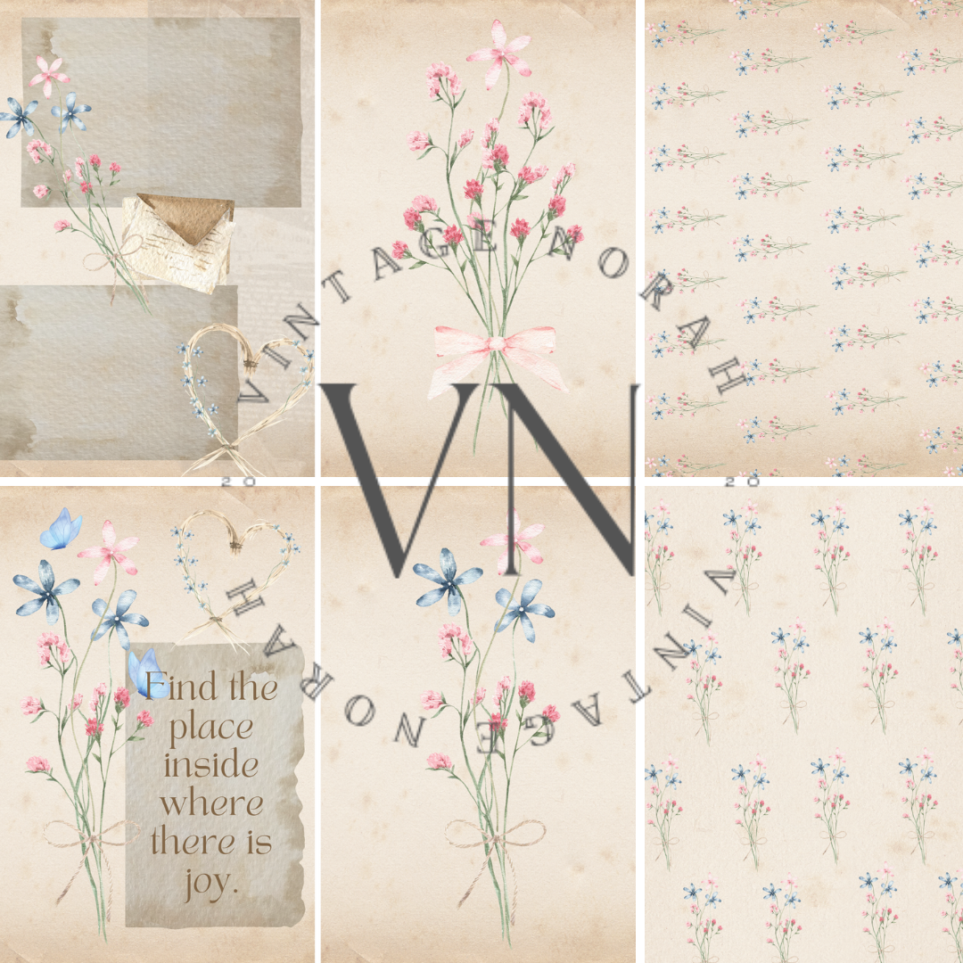 DIGITAL KIT~ PASTEL FLOWER JEWEL by VintageNorah. Printable, Pdf.