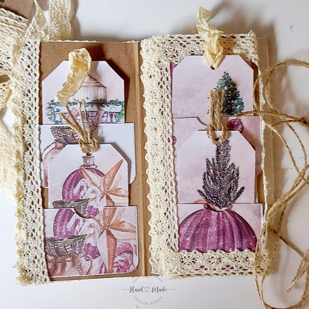 JOURNAL ~ Pretty Pink Christmas - Trifold Traveller Notebook/ Soft cover / Tag Notes/ Handmade/ Journal.