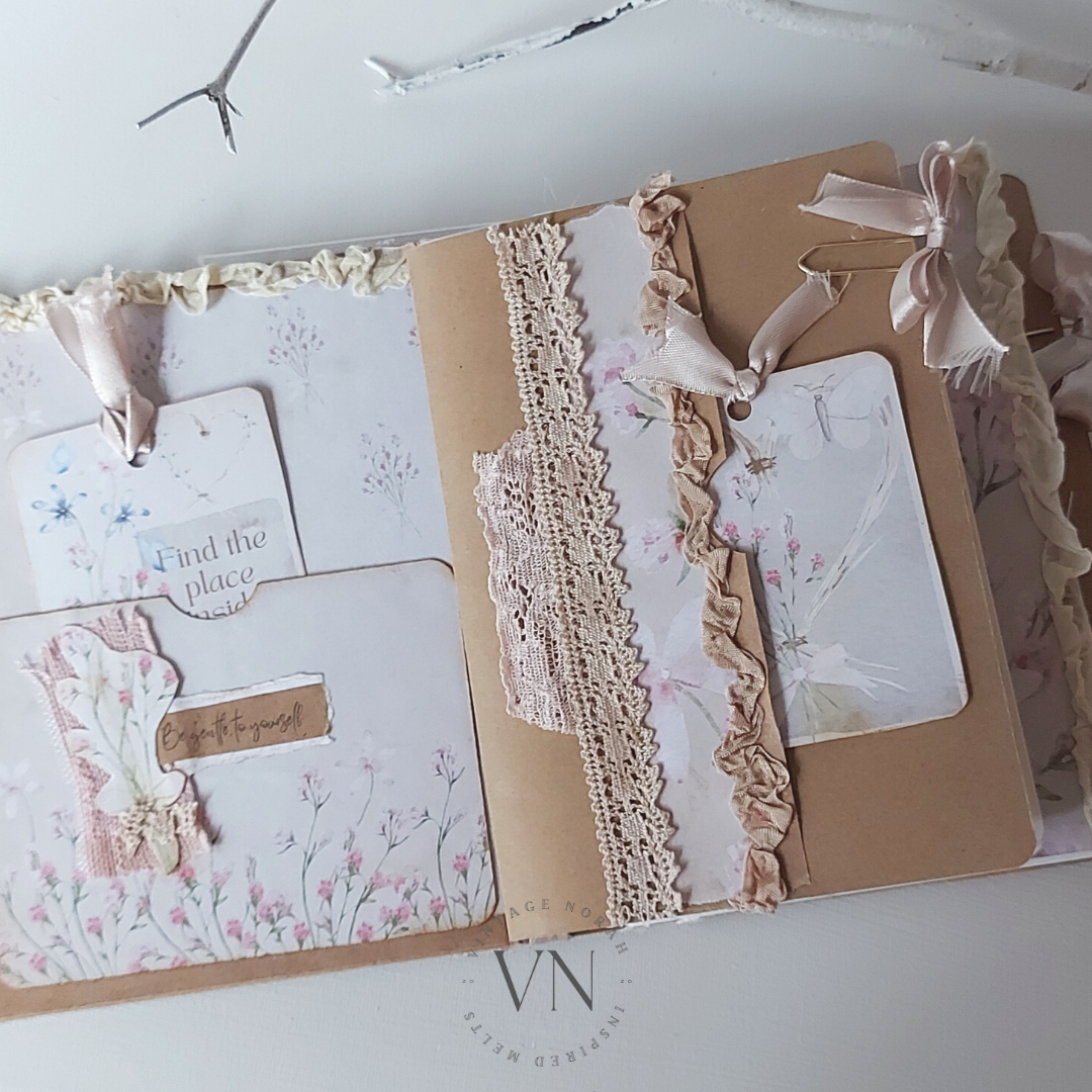 JOURNAL ~ Pastel Flower Jewel Handmade journal. Hard cover ,3 signatures, Journal Cards.