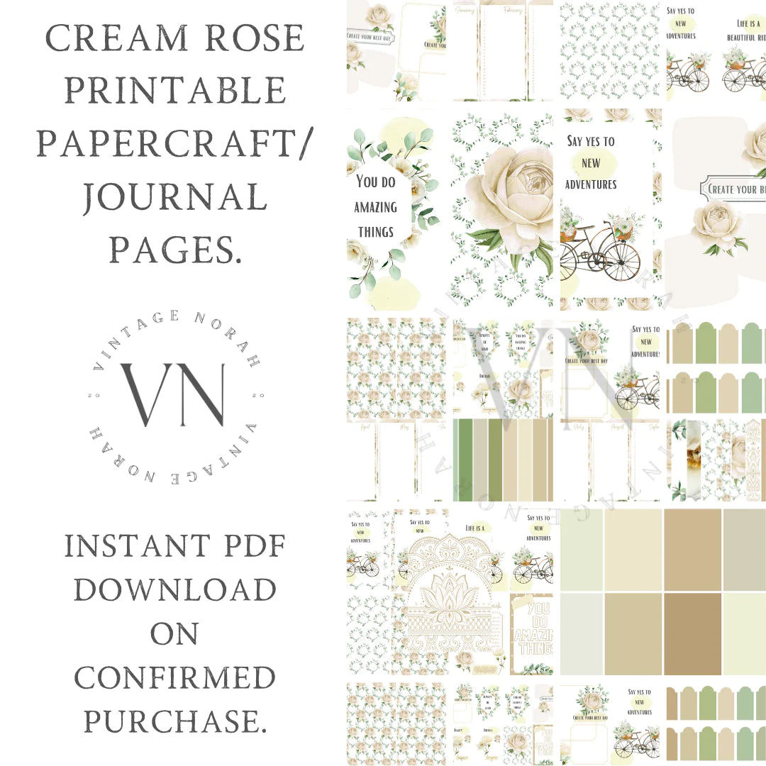 DIGITAL KIT~ CREAM ROSE   by VintageNorah. Printable, Pdf.