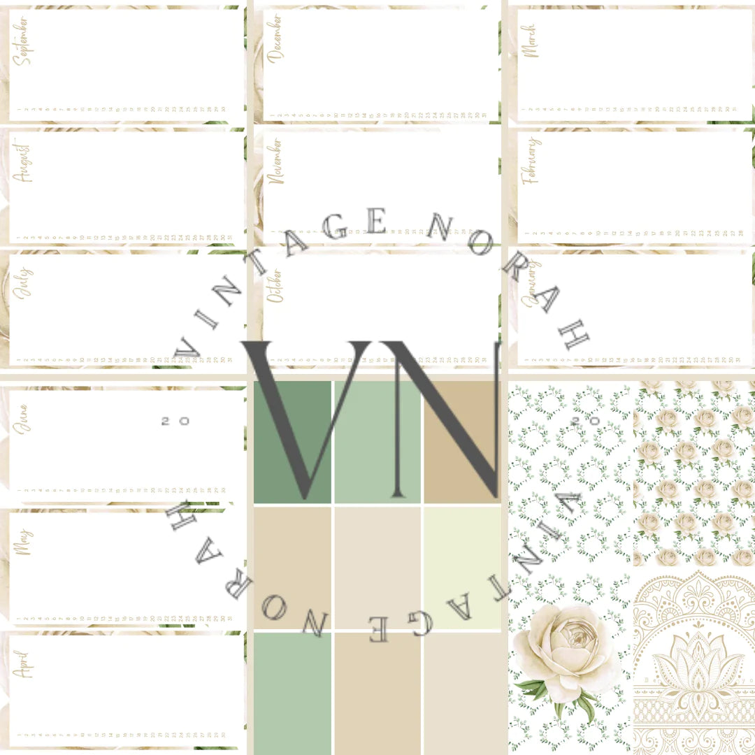 DIGITAL KIT~ CREAM ROSE   by VintageNorah. Printable, Pdf.