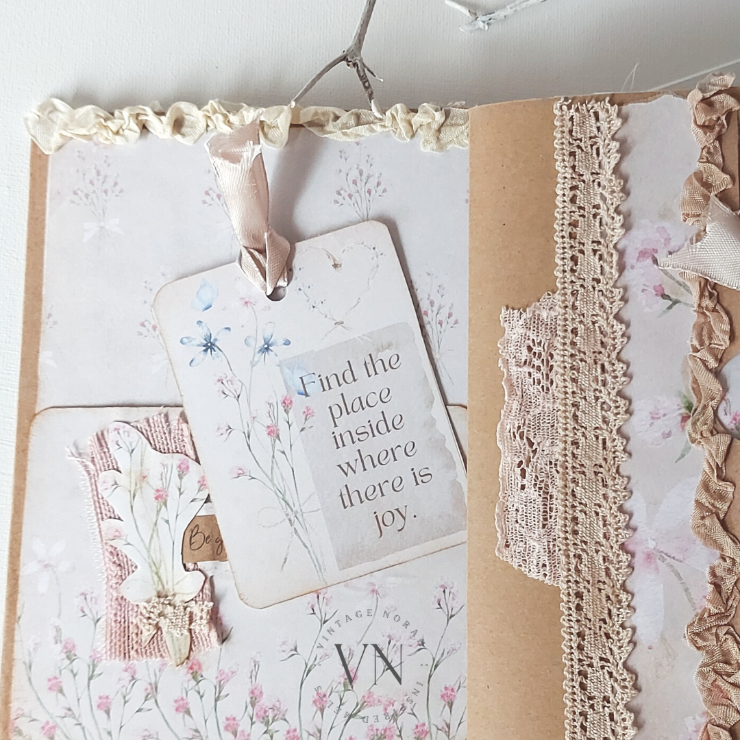 JOURNAL ~ Pastel Flower Jewel Handmade journal. Hard cover ,3 signatures, Journal Cards.