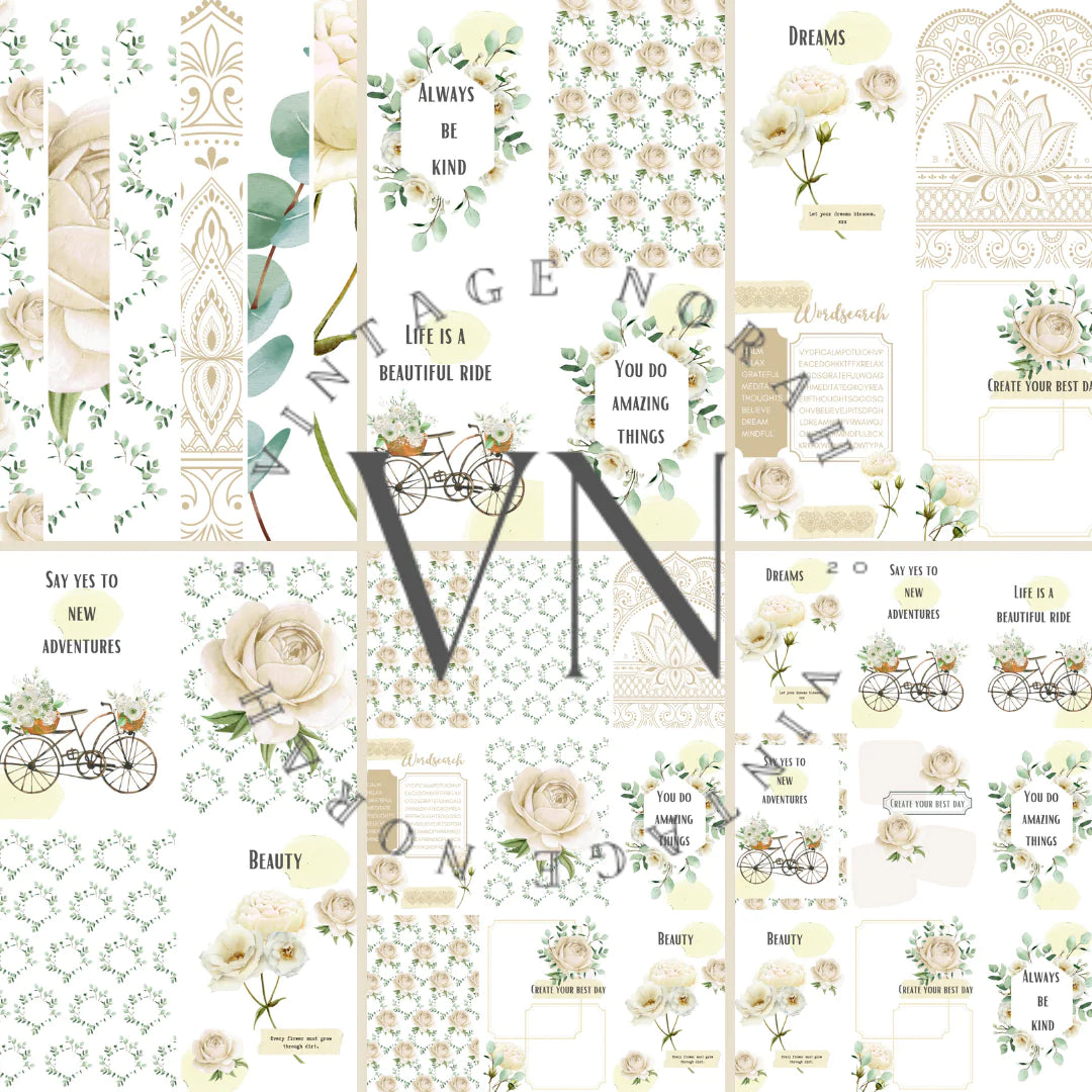 DIGITAL KIT~ CREAM ROSE   by VintageNorah. Printable, Pdf.